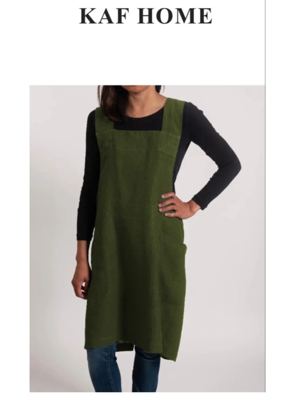 KAF HOME Green 100% Stonewashed Linen Cross Back Smock Apron One Size
